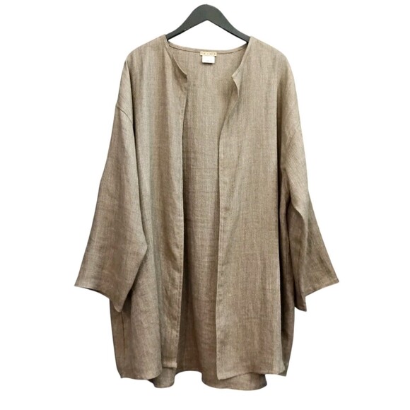 Tin Lizzie Sz 2X 100% Linen Herringbone Open Front Jacket Capsule Minimalist - Picture 1 of 11